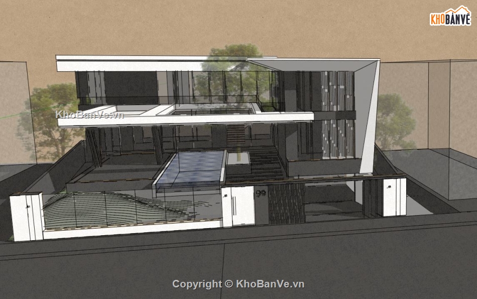 biệt thự sketchup,dựng model su biệt thự 2 tầng,thiết kế biệt thự 2 tầng,phối cảnh biệt thự 2 tầng