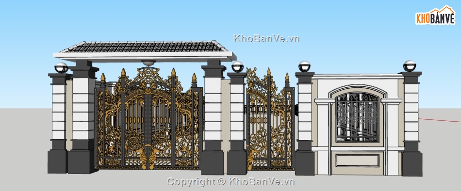 cổng tường,cổng rào,cổng tường rào,cổng sketchup,tường rào