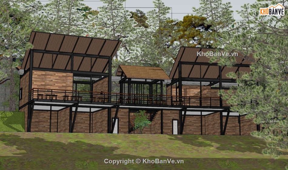 Home stay 2 tầng,file sketchup home stay,model su home stay,home stay 2 tầng 24x5m,bản vẽ home stay 2 tầng