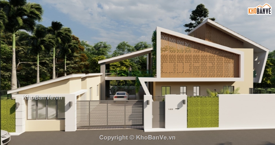 biệt thự hiện đại,biệt thự 2 tầng,biệt thự sketchup,sketchup biệt thự,Model sketchup biệt thự