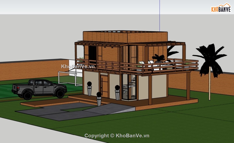 biệt thự 2 tầng,biệt thự sketchup,mẫu biệt thự sketchup