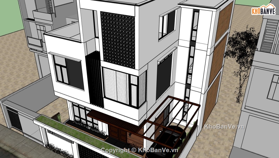 biệt thự 3 tầng,biệt thự sketchup,biệt thự hiện đại,phối cảnh biệt thự