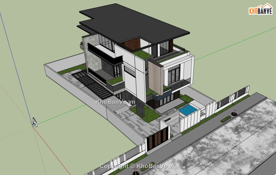 biệt thự 3 tầng,sketchup biệt thự,biệt thự hiện đại,ngoại thất biệt thự su