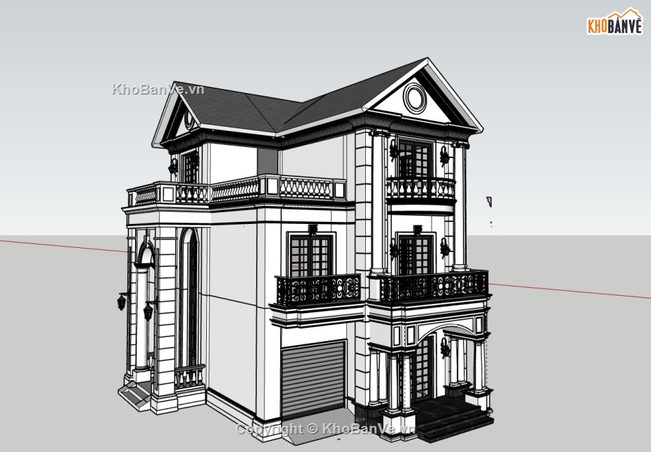 biệt thự 3 tầng,model su biệt thự 3 tầng,kiến trúc biệt thự,biệt thự tân cổ điển