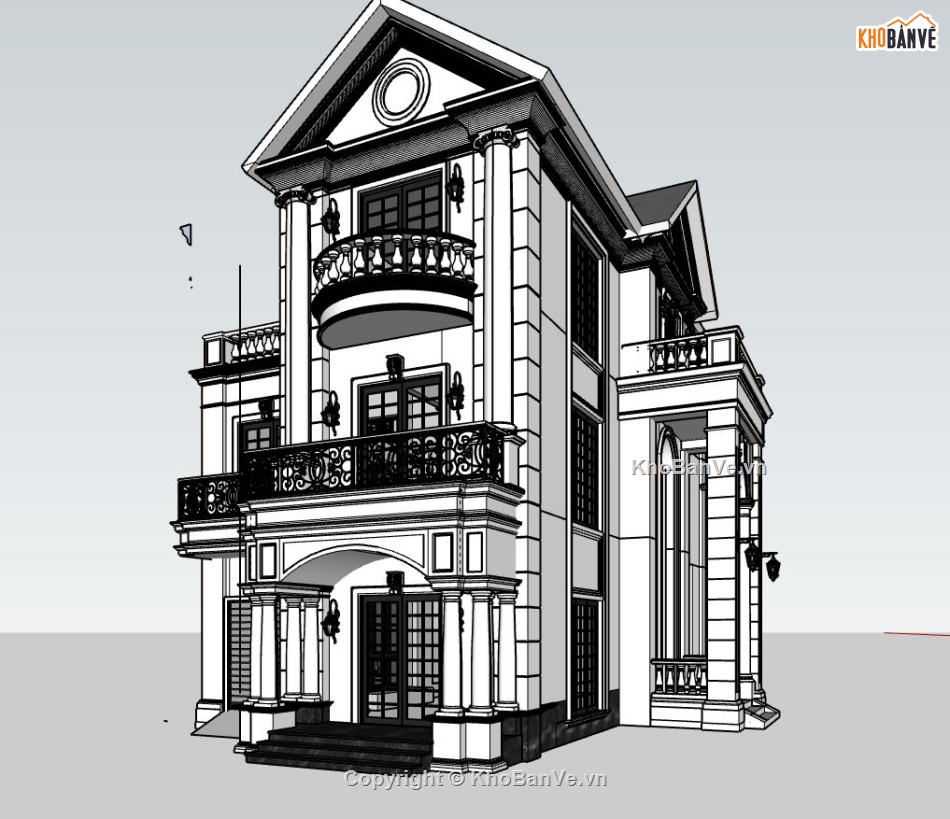 biệt thự 3 tầng,model su biệt thự 3 tầng,kiến trúc biệt thự,biệt thự tân cổ điển