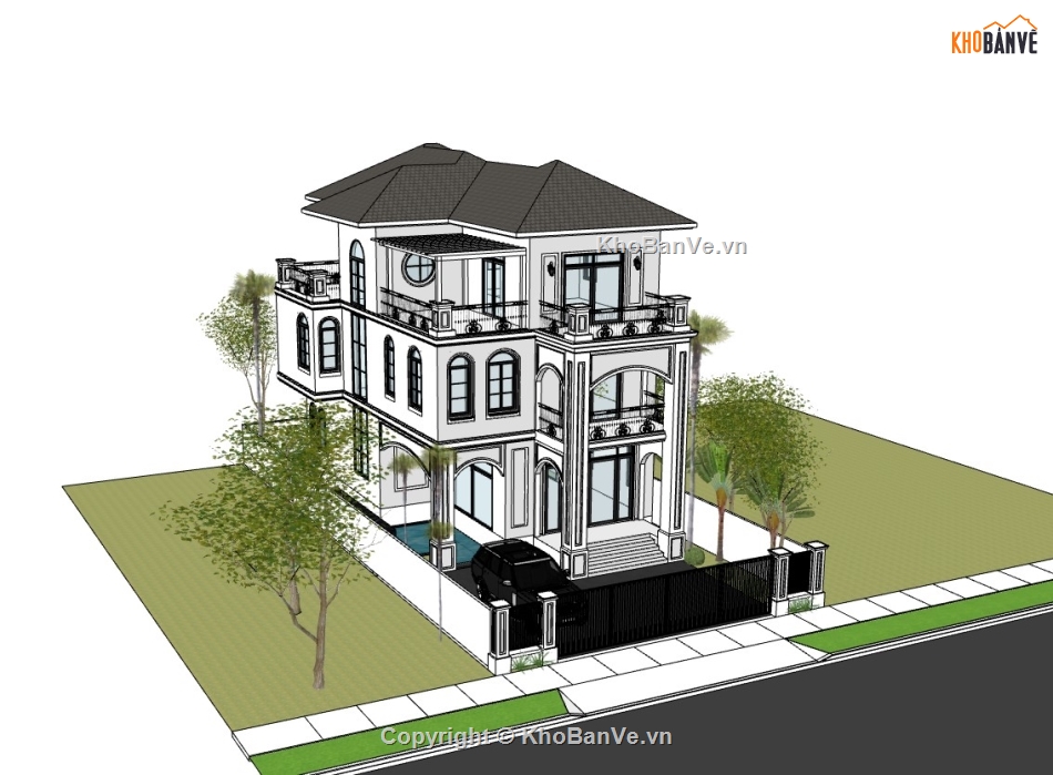 biệt thự 3 tầng,su biệt thự,sketchup biệt thự