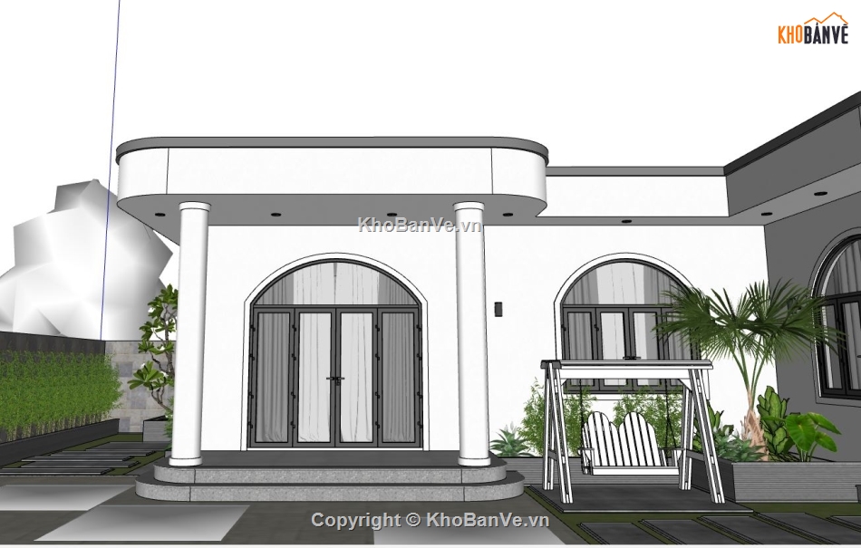 biệt thự 1 tầng,biệt thự sketchup,sketchup biệt thự,sketchup biệt thự 1 tầng,Model sketchup biệt thự