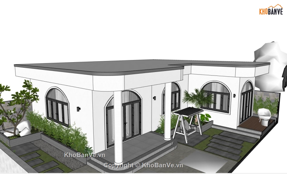 biệt thự 1 tầng,biệt thự sketchup,sketchup biệt thự,sketchup biệt thự 1 tầng,Model sketchup biệt thự