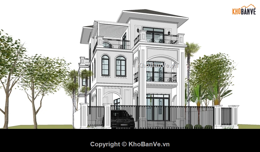 sketchup biệt thự,biệt thự sketchup,Model sketchup biệt thự