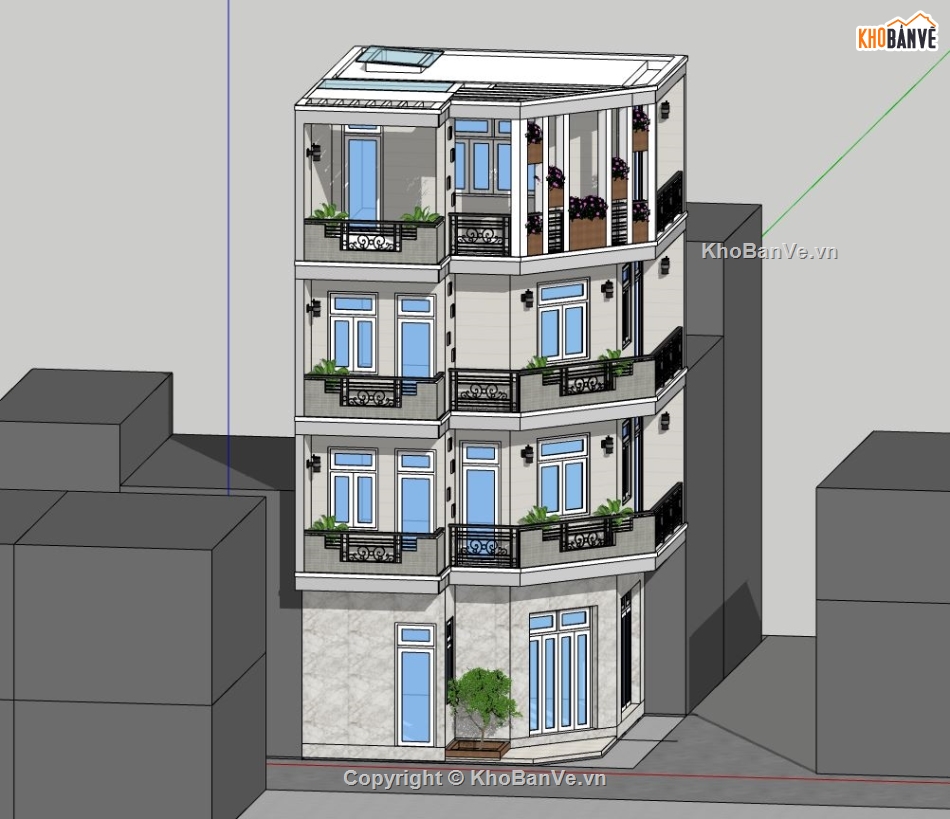 mẫu biệt thự sketchup,mẫu biệt thự 4 tầng,biệt thự 4 tầng