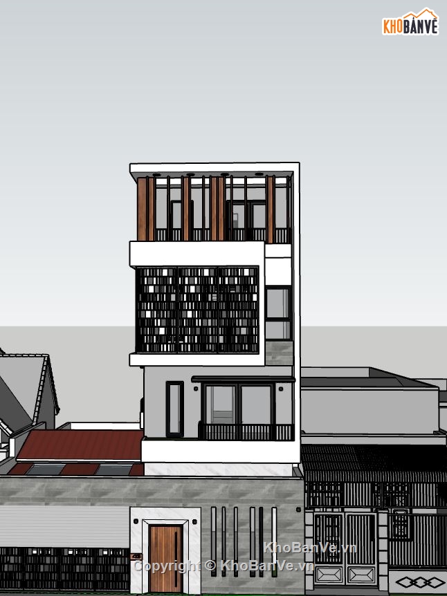 nhà phố 4 tầng,file su nhà phố 4 tầng,mẫu sketchup nhà phố 4 tầng