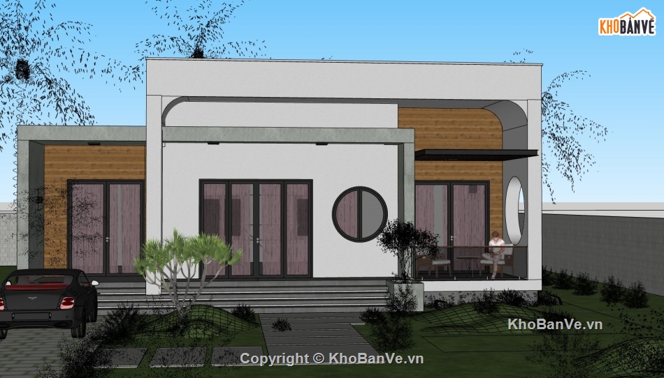 nhà cấp 4,nhà cấp 4 sketchup,ngoại cảnh nhà cấp 4