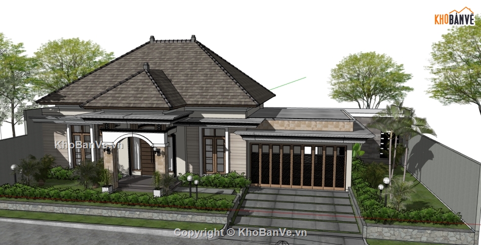 biệt thự 1 tầng,biệt thự sketchup,Model sketchup biệt thự,sketchup biệt thự 1 tầng,sketchup biệt thự