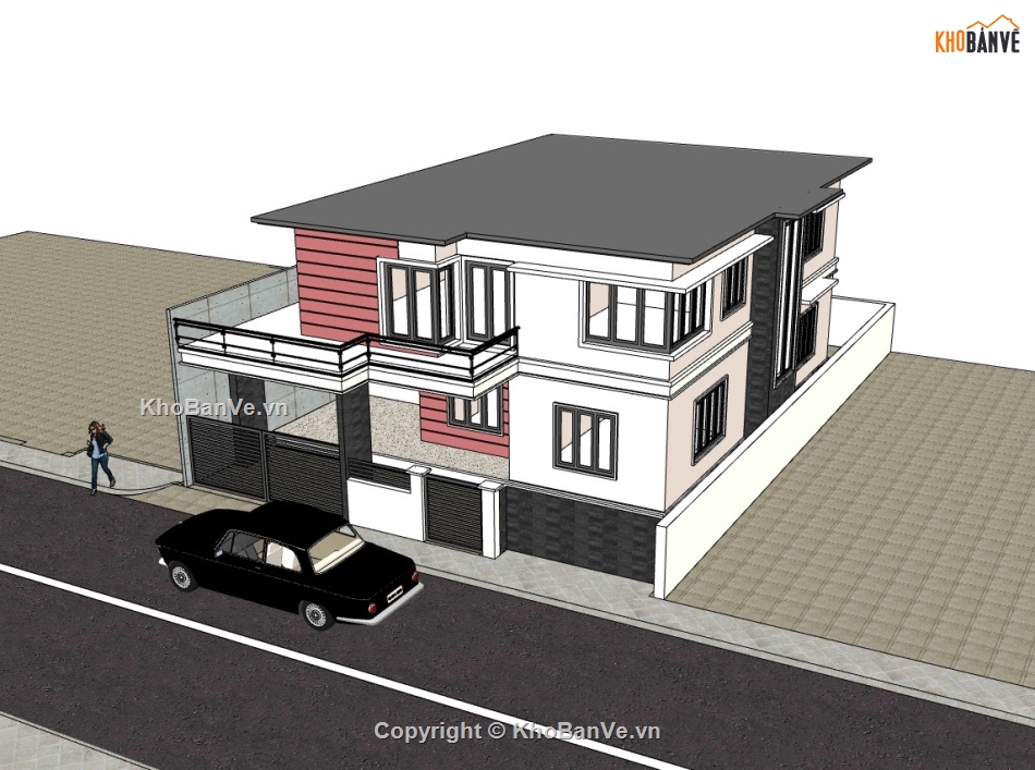 biệt thự 2 tầng,su biệt thự,sketchup biệt thự