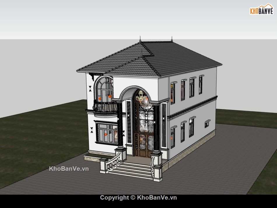 su biệt thự,sketchup biệt thự,biệt thự 2 tầng