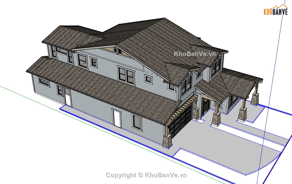 dựng 3d su biệt thự 2 tầng,file sketchup nhà biệt thự,biệt thự hiện đại dựng model su