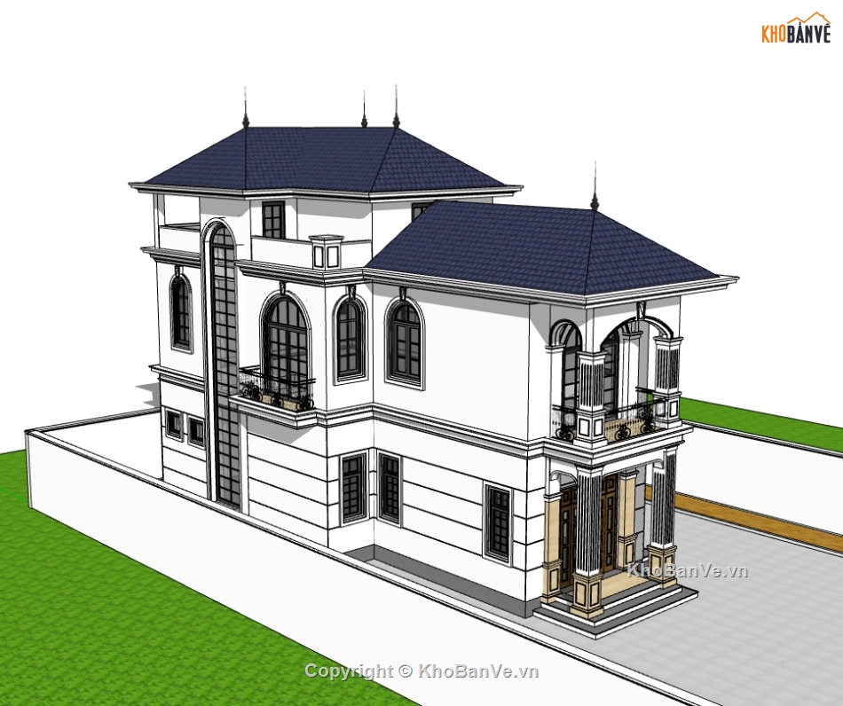 su biệt thự,sketchup biệt thự,su biệt thự 3 tầng