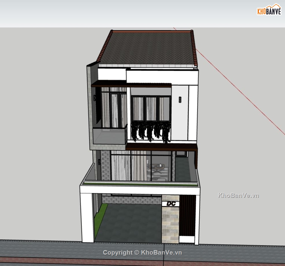 nhà phố sketchup,nhà phố 2 tầng,model su nhà phố 2 tầng,nhà phố hiện đại