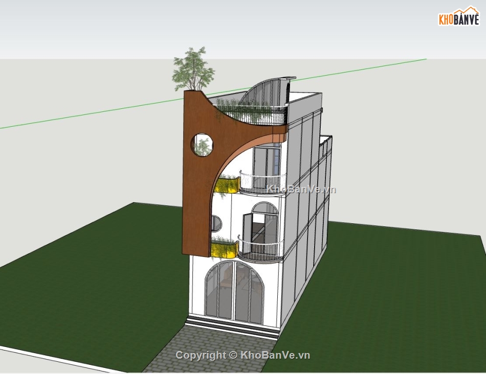 nhà phố 3 tầng,model sketchup nhà phố 3 tầng,nhà phố hiện đại