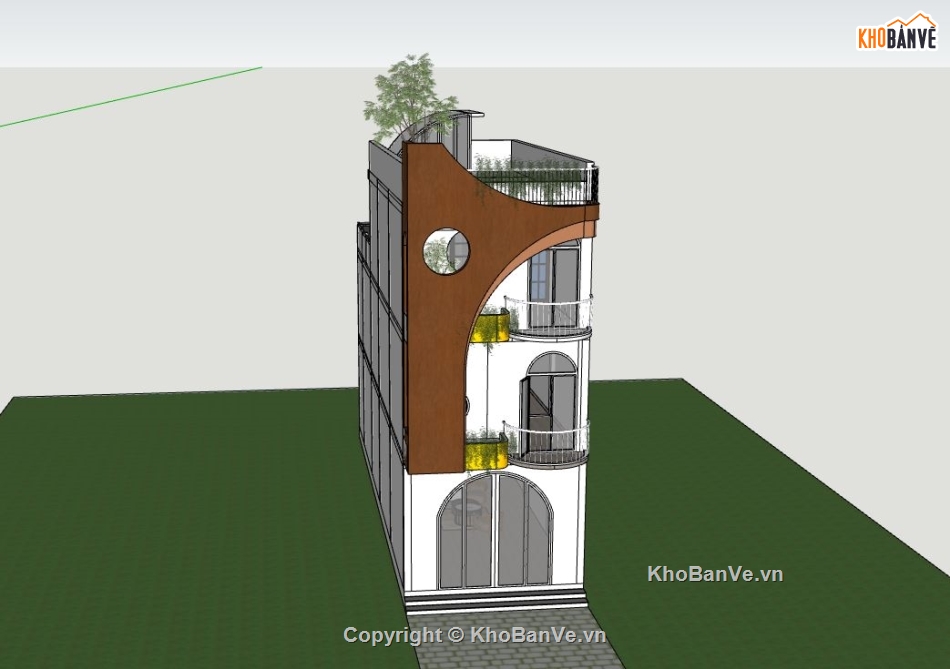 nhà phố 3 tầng,model sketchup nhà phố 3 tầng,nhà phố hiện đại