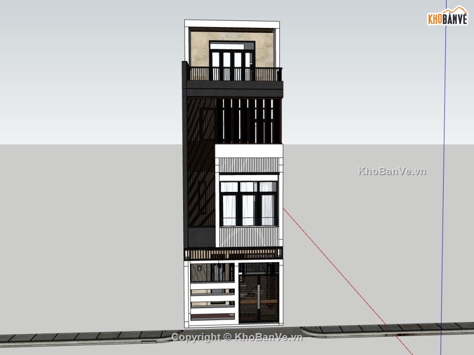 nhà phố 4 tầng,sketchup nhà phố 4 tầng,phối cảnh nhà phố,nhà phố hiện đại