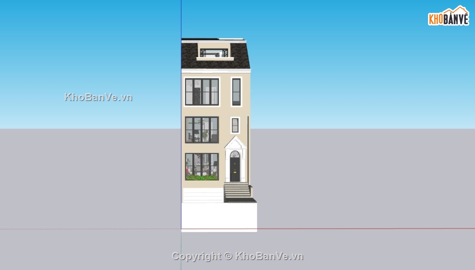 nhà phố 4 tầng,file sketchup nhà phố 4 tầng,phối cảnh nhà phố 4 tầng,phà phố hiện đại