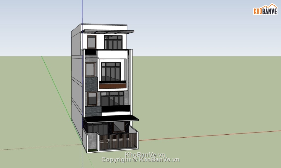 nhà phố 4 tầng,sketchup nhà phố 4 tầng,nhà phố hiện đại