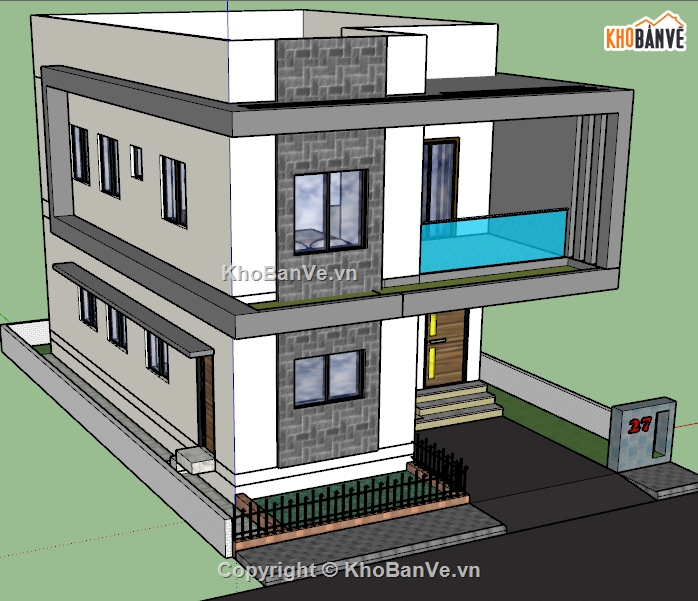 nhà phố sketchup,sketchup nhà 2 tầng,sketchup nhà phố 2 tầng,Model sketchup nhà phố