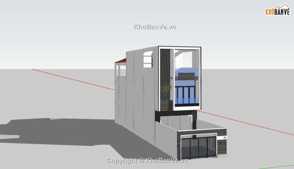 nhà phố 3 tầng,sketchup nhà phố 3 tầng,ngoại cảnh nhà phố,nhà phố hiện đại