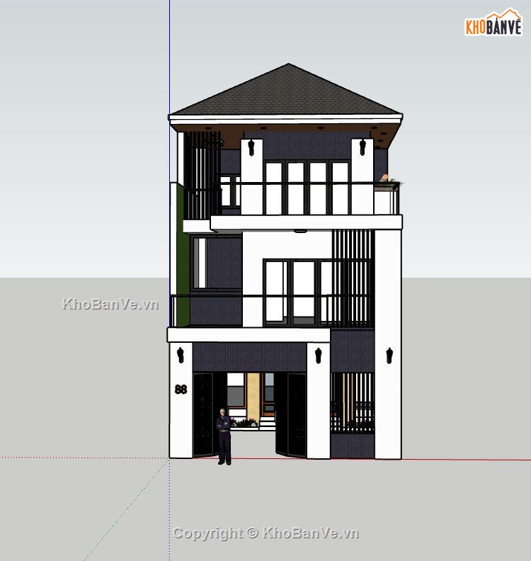 nhà phố 3 tầng dựng file sketchup,model su dựng nhà phố 3 tầng,file sketchup nhà phố 3 tầng,mẫu nhà phố 3 tầng file 3d su