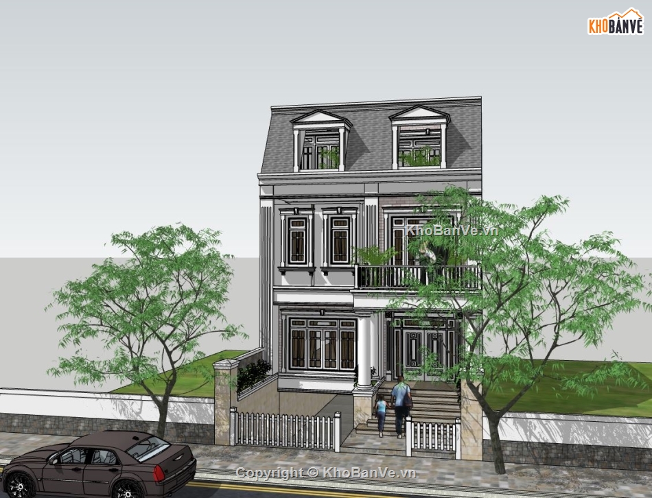 mẫu nhà phố 3 tầng sketchup,thiết kế nhà phố 3 tầng su,model su nhà phố 3 tầng,phối cảnh nhà phố 3 tầng