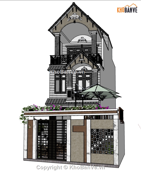 nhà phố 3 tầng su,Model quán cafe,quán cafe 3 tầng,sketchup dựng nhà phố 3 tầng