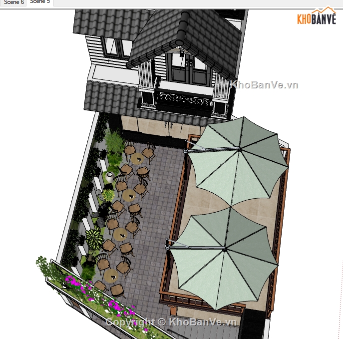 nhà phố 3 tầng su,Model quán cafe,quán cafe 3 tầng,sketchup dựng nhà phố 3 tầng