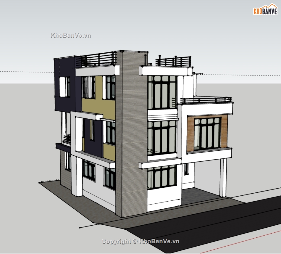 nhà phố 3 tầng,Model sketchup nhà phố 3 tầng,nhà phố sketchup,file su nhà phố 3 tầng