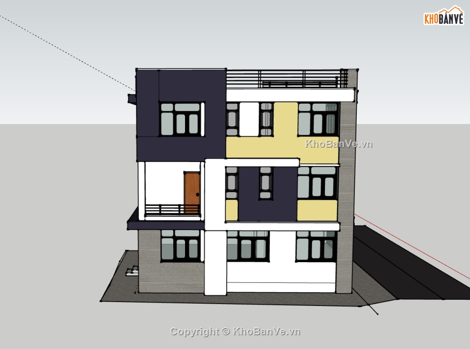 nhà phố 3 tầng,Model sketchup nhà phố 3 tầng,nhà phố sketchup,file su nhà phố 3 tầng