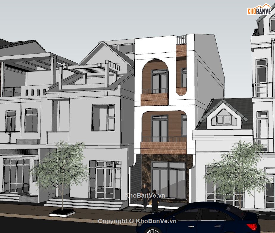 Nhà phố 2 tầng 5x16.8m,model su nhà phố 2 tầng,bản vẽ nhà phố 2 tầng,nhà phố 2 tầng file sketchup,sketchup nhà phố 2 tầng