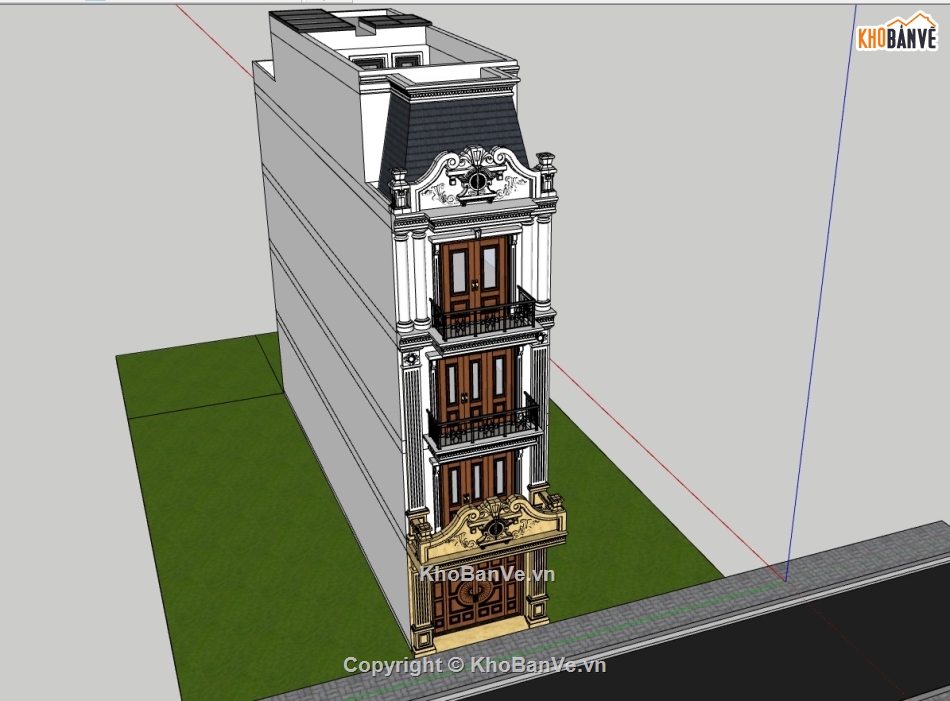 Model SU nhà phố 5 tầng tân cổ điển (sketchup 2018)