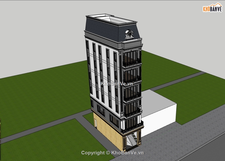 Model SU nhà phố 7 tầng tân cổ điển được phối cảnh cực kỳ chi tiết ...