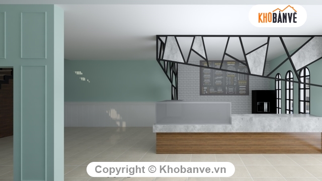 quán cafe 2 tầng,Sketch Up nội thất,nội thất quán cafe,thiết kế nội thất coffe 2 tầng