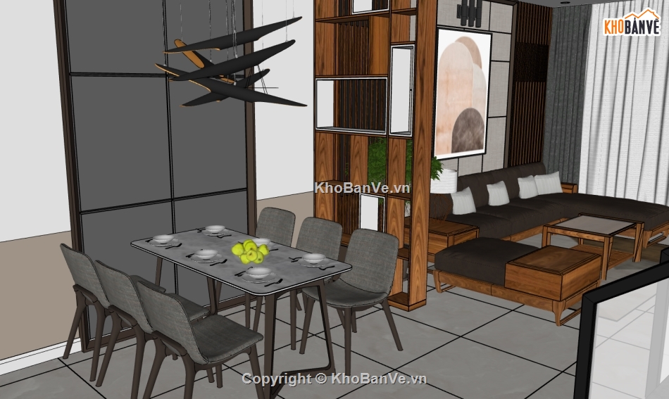 nội thất khách bếp sketchup,sketchup nội thất nhà bếp,mẫu dựng 3dsu khách bếp,su thiết kế nội thất phòng bếp