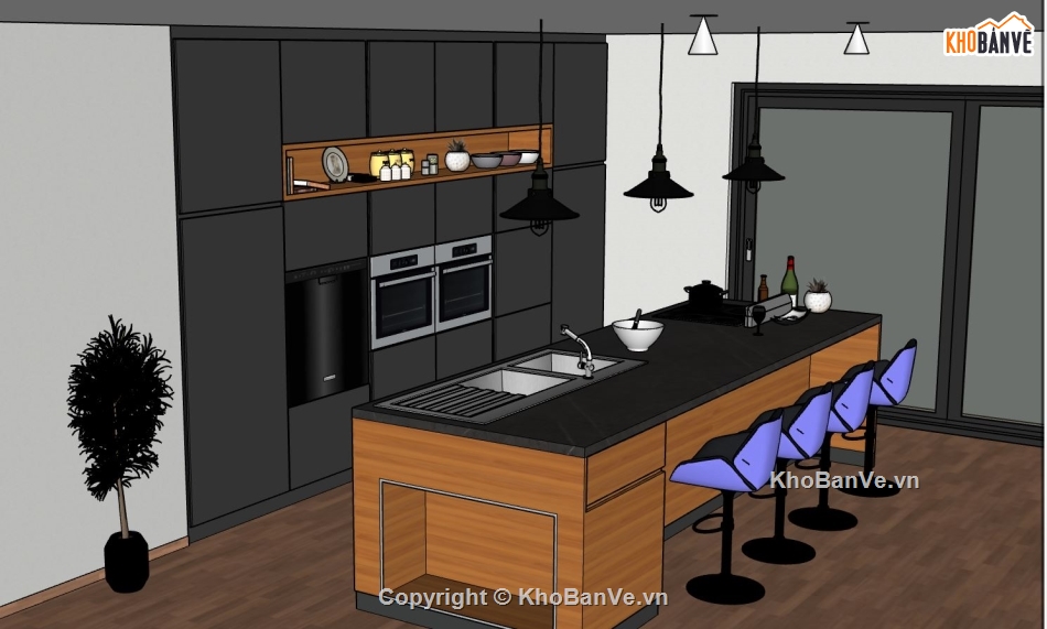 thiết kế bếp đẹp,nội thất phòng bếp,sketchup nội thất phòng bếp,su phòng bếp