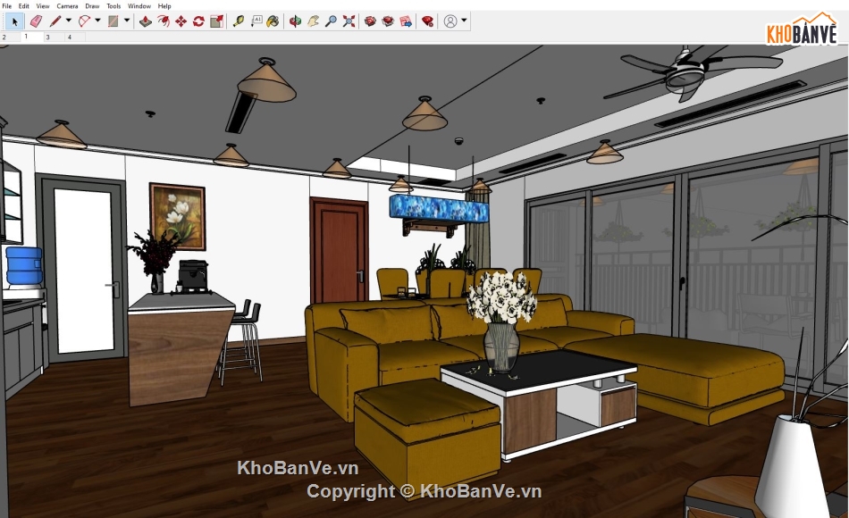 nội thất phòng khách,Sketchup phòng khách bếp,phòng khách bếp,nội thất phòng bếp,Sketchup bếp,phòng bếp sketchup