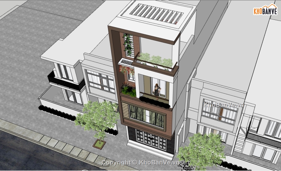 File sketchup nhà phố 4 tầng,File sketchup nhà phố 4 tầng hiện đại,File sketchup nhà phố,Model sketchup nhà phố 4 tầng