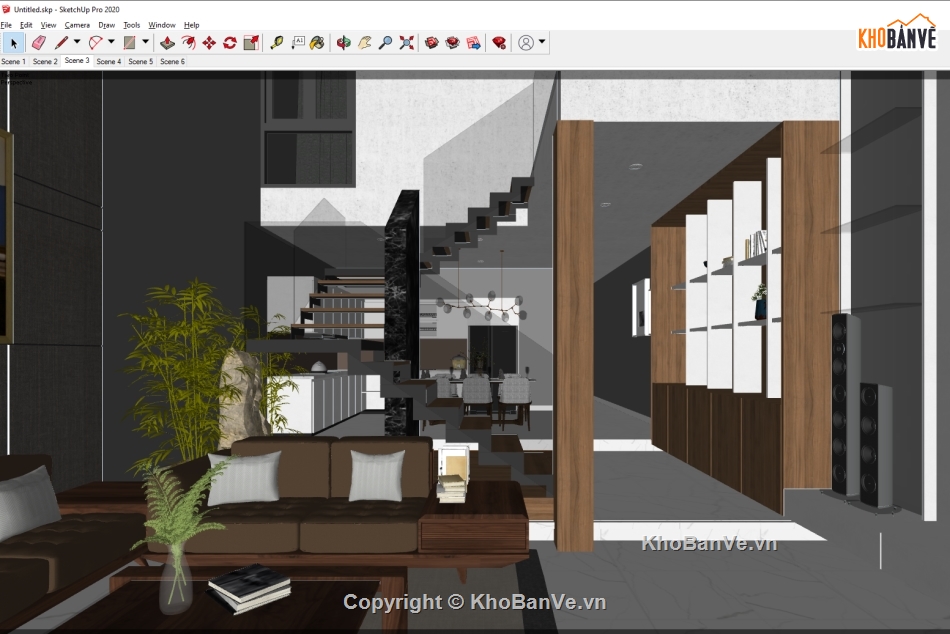 phòng khách hiện đại,Nội thất phòng khách nhà bếp,Nội thất phòng khách bếp,Sketchup Nội thất phòng khách