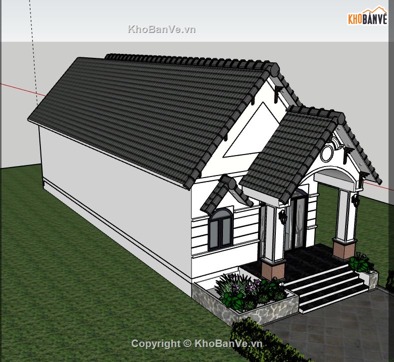 nhà 1 tầng dựng sketchup,model su mẫu nhà 1 tầng,file sketchup nhà mái thái,file sketchup nhà 1 tầng