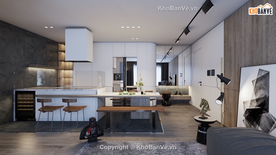 sketchup nội thất bếp,model khách bếp,3d phòng khách bếp,su khách bếp