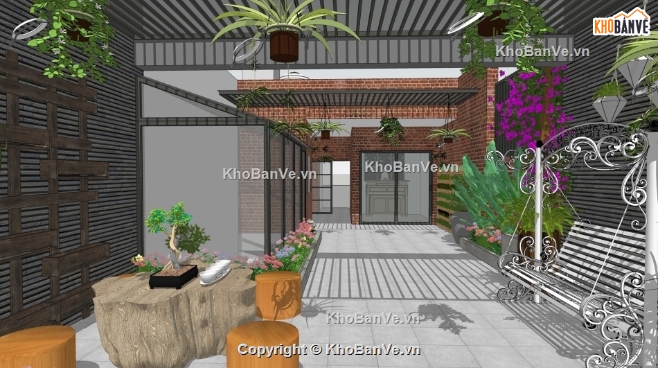 sketchup tiểu cảnh sân vườn,tiểu cảnh sân vườn villa,Tiểu cảnh sân vườn,cảnh quan sân vườn,tiểu cảnh