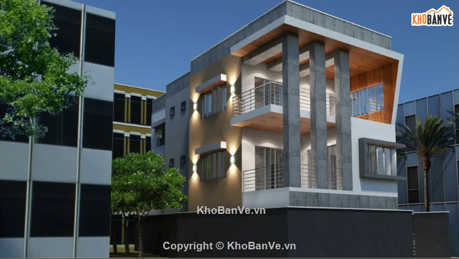 tòa nhà 2 tầng,model sketchup,model tòa nhà văn phòng