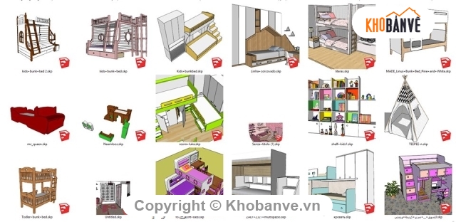 SU giường tầng,giường ngủ Sketchup,giường 2 tầng,Sketchup giường tầng,Sketchup Kid room