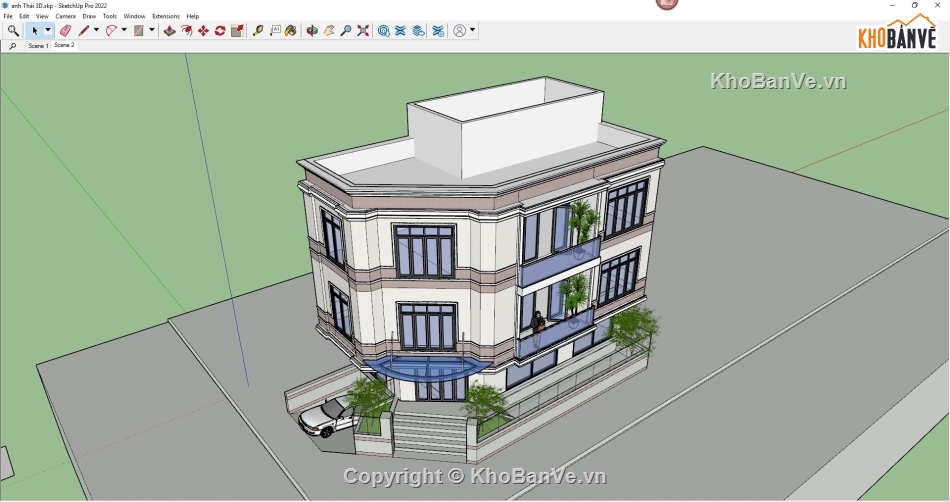 nhà phố 3 tầng 7.7x14.3m,thiết kế nhà 2 mặt tiền file cad,nhà phố lô góc dựng sketchup,thiết kế nhà phố tân cổ điển